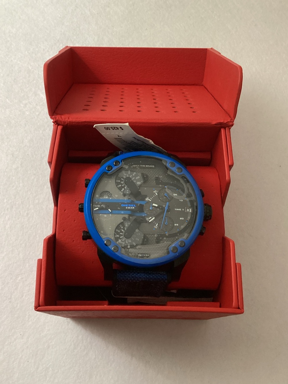 Diesel Mr Daddy 2.0 Three-Hand Blue Silicone Strap Buckle Watch, 57mm DZ7434